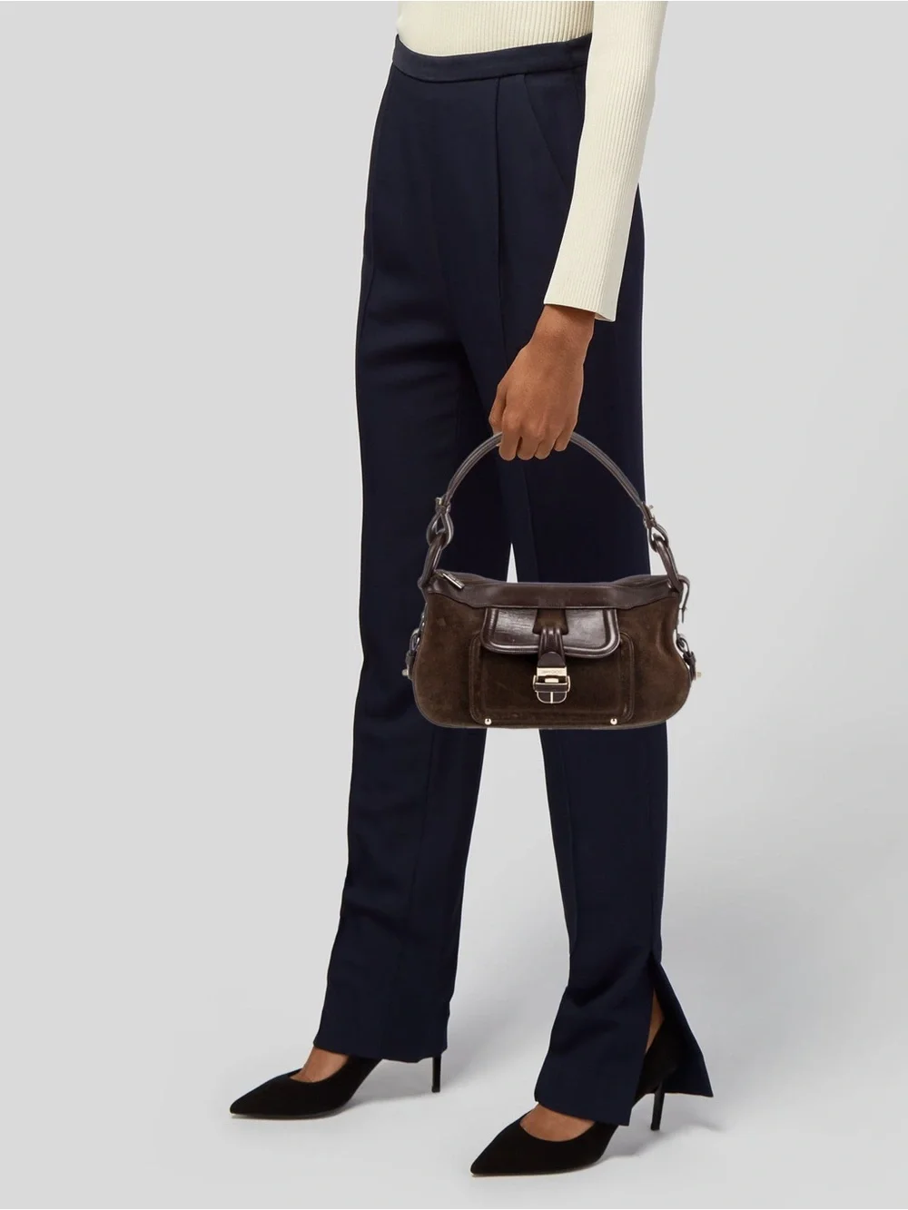 Jimmy Choo Dark Brown Suede & Leather Shoulder Bag